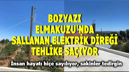 Elmakuzun'da sallanan elektrik direi tehlike sayor.Sakinler tedirgin...