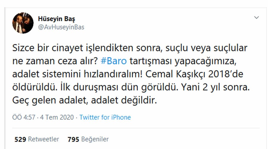 Hüseyin Baş : Geç gelen adalet,adalet değildir